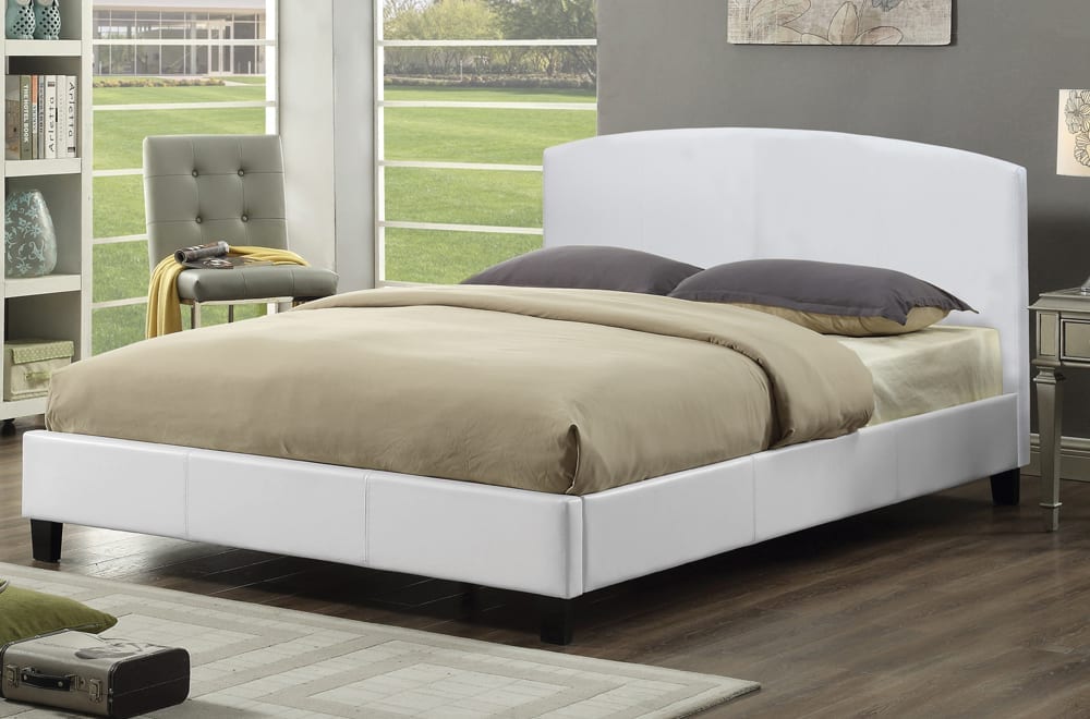 White single platform bed with leatherette finish – made in Canada