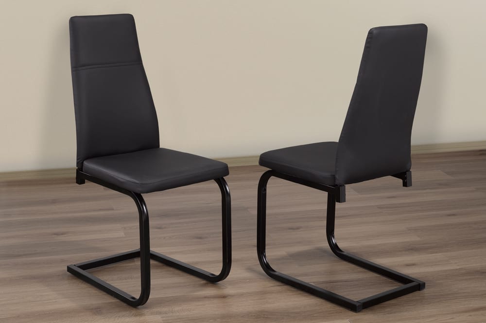 Set of 2 black leatherette dining chairs with black wrap-around legs