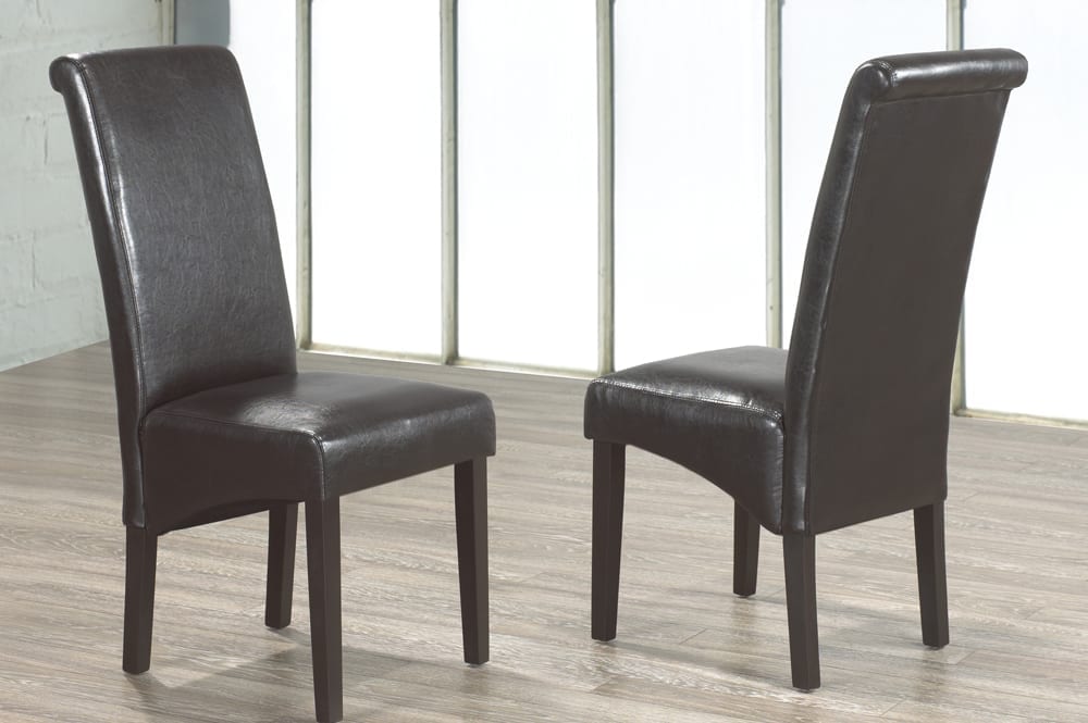 Espresso high-back dining chair with padded seat and wooden legs