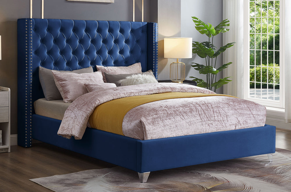 Velvet Queen Bed - Blue