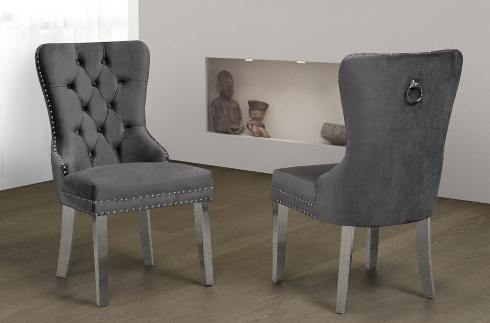 Sillas de comedor tapizadas de terciopelo con patas cromadas (juego de 2) en negro, blanco y gris. 