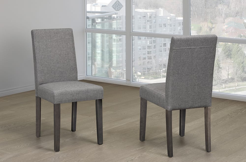 Set of 2 grey linen parson dining chairs with grey wood legs