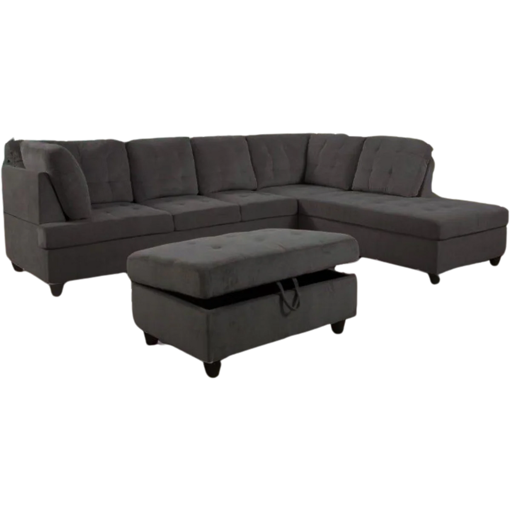 Canapé sectionnel gris foncé avec pouf de rangement
