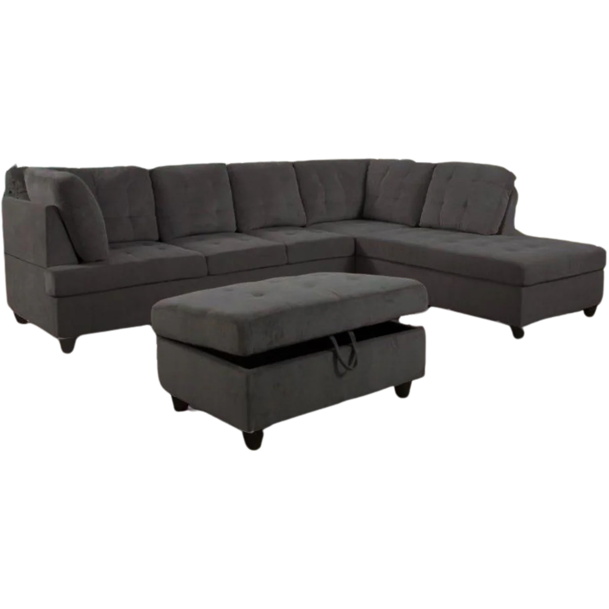 Canapé sectionnel gris foncé avec pouf de rangement