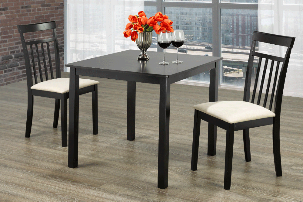 3-Piece Classic Dining Set with Beige Padded Seats