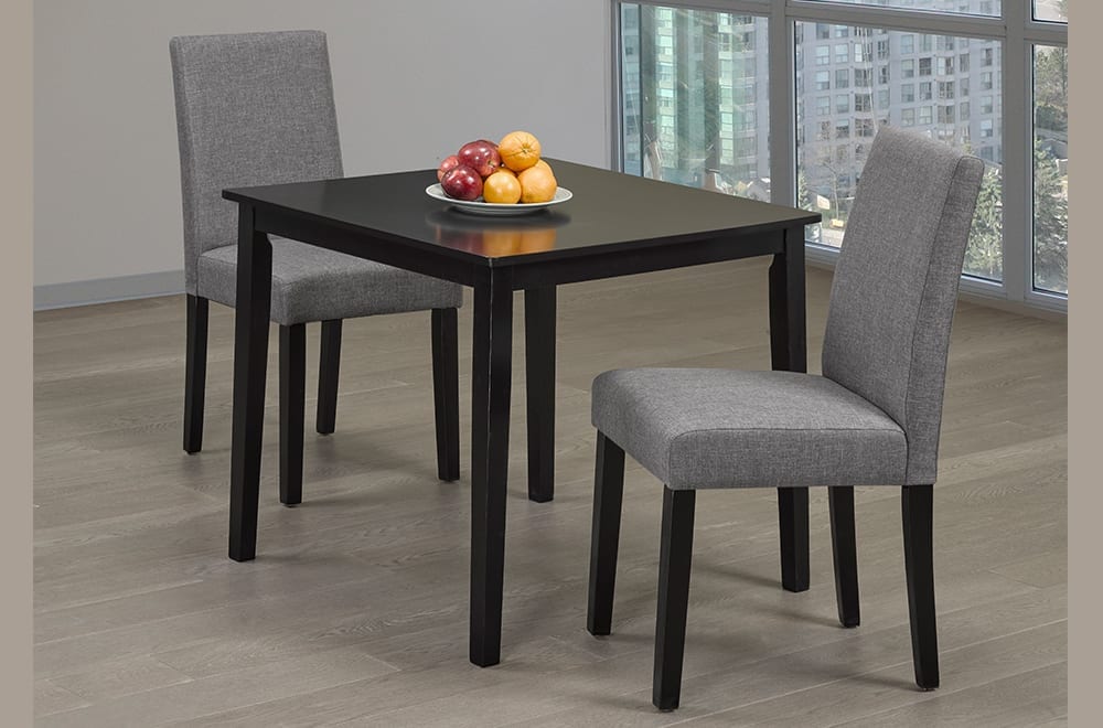 3-Piece Contemporary Dining Set with Grey Linen Chairs