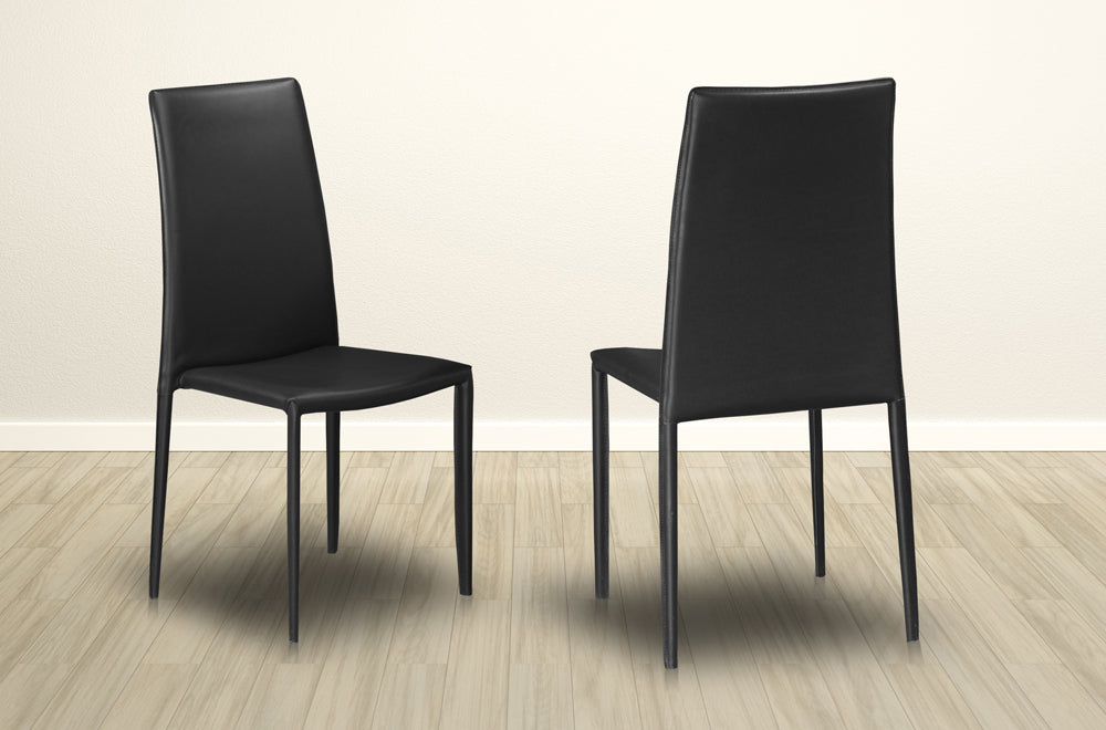 Set of 2 black leatherette modern dining chairs with cushioned seats