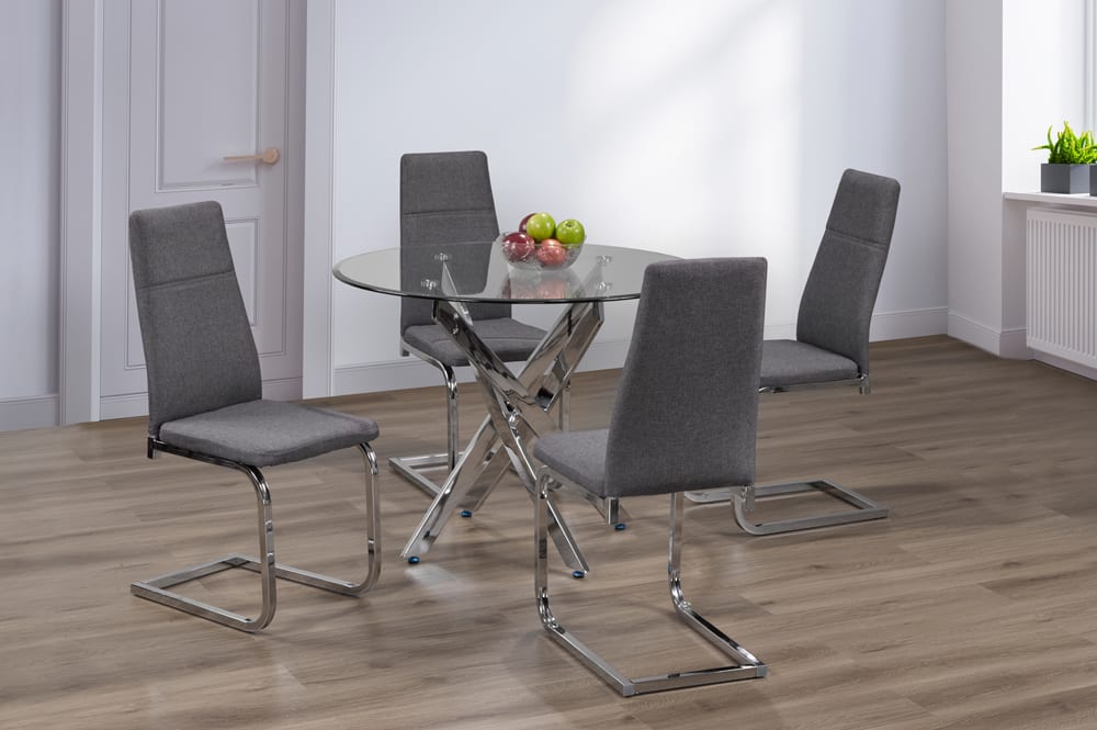 Ensemble de salle à manger 5 pièces — Table en verre et chaises grises