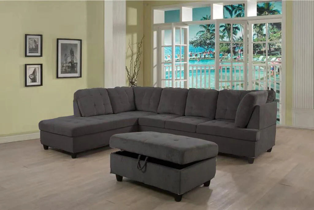 Canapé sectionnel gris foncé avec pouf de rangement