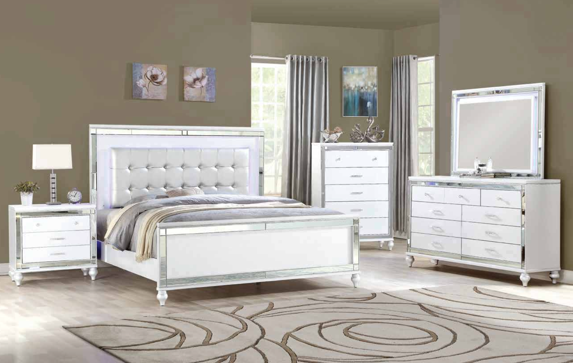 Ensemble de chambre à coucher élégant King Size — Blanc