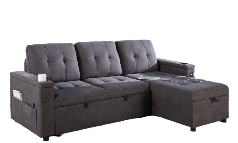 Canapé-lit avec rangement et chargeur USB