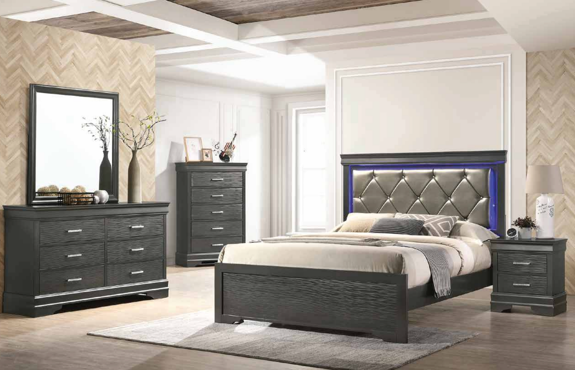 Luxury Bedroom Set Queen – Gunmetal Grey
