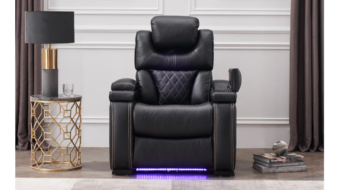 black modern power leather recliner chair with USB and LED