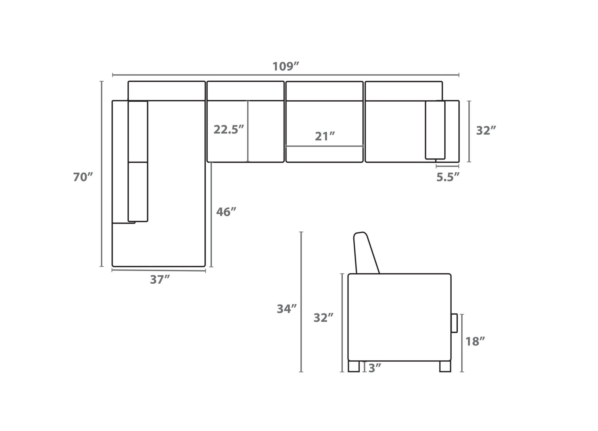Canapé sectionnel réversible - Anthracite