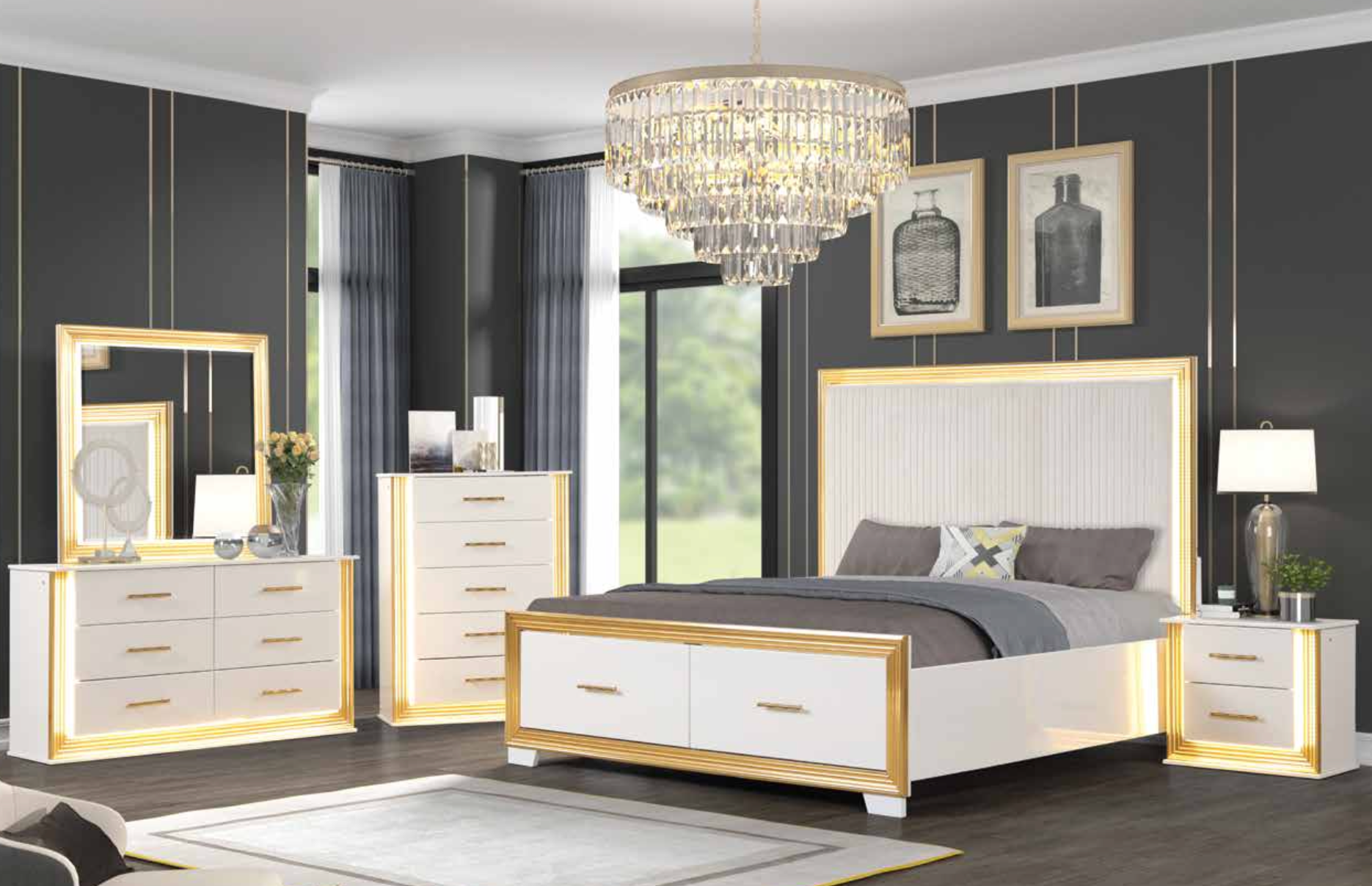 Chambre à coucher royale King — Blanc avec touches dorées