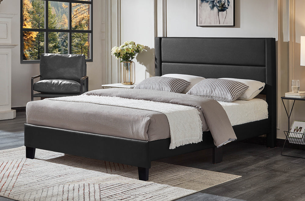 Modern Style Platform Queen Bed — Black