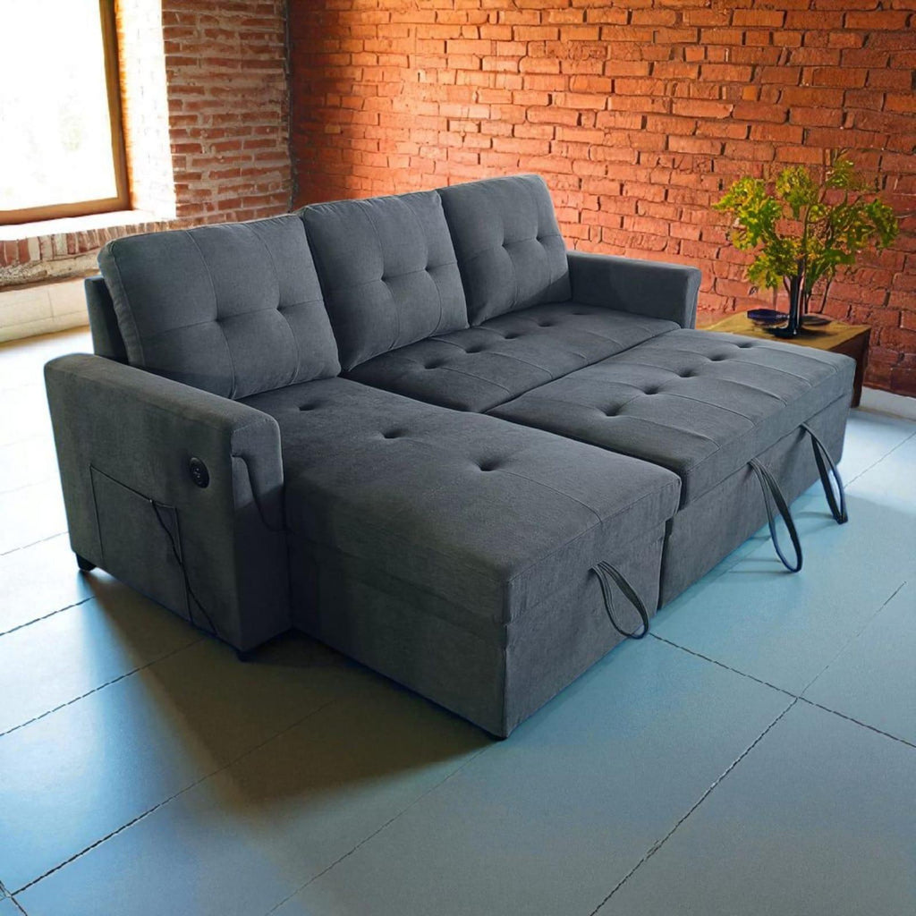 Canapé-lit avec rangement et chargeur USB