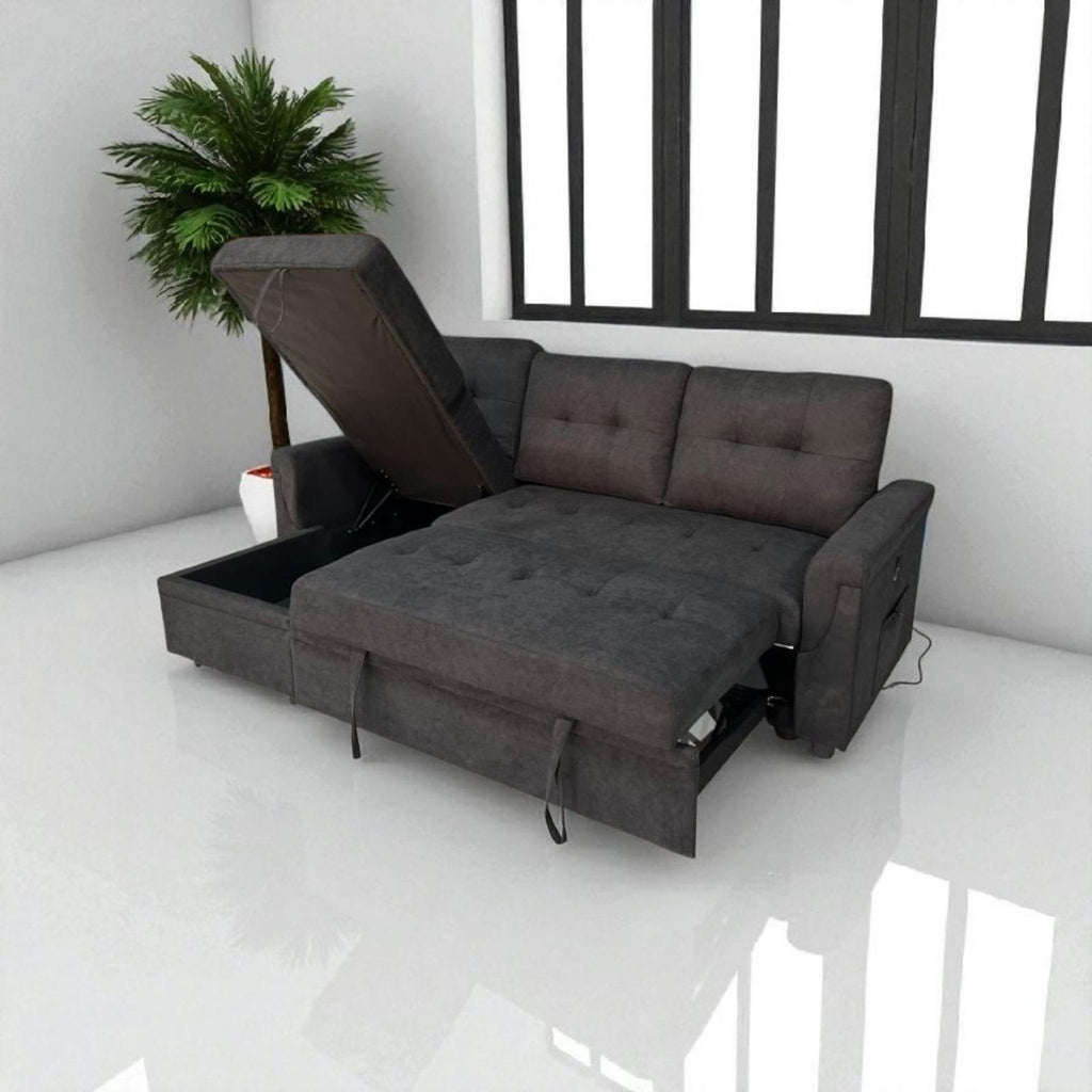 Canapé-lit avec rangement et chargeur USB