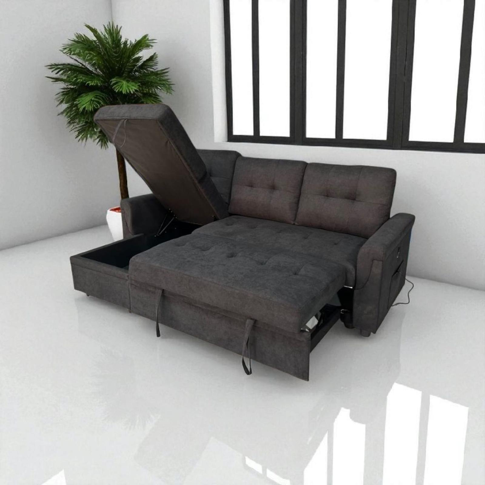 Canapé-lit avec rangement et chargeur USB