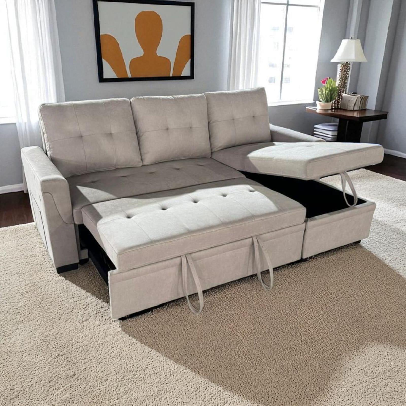 Canapé-lit avec rangement et chargeur USB