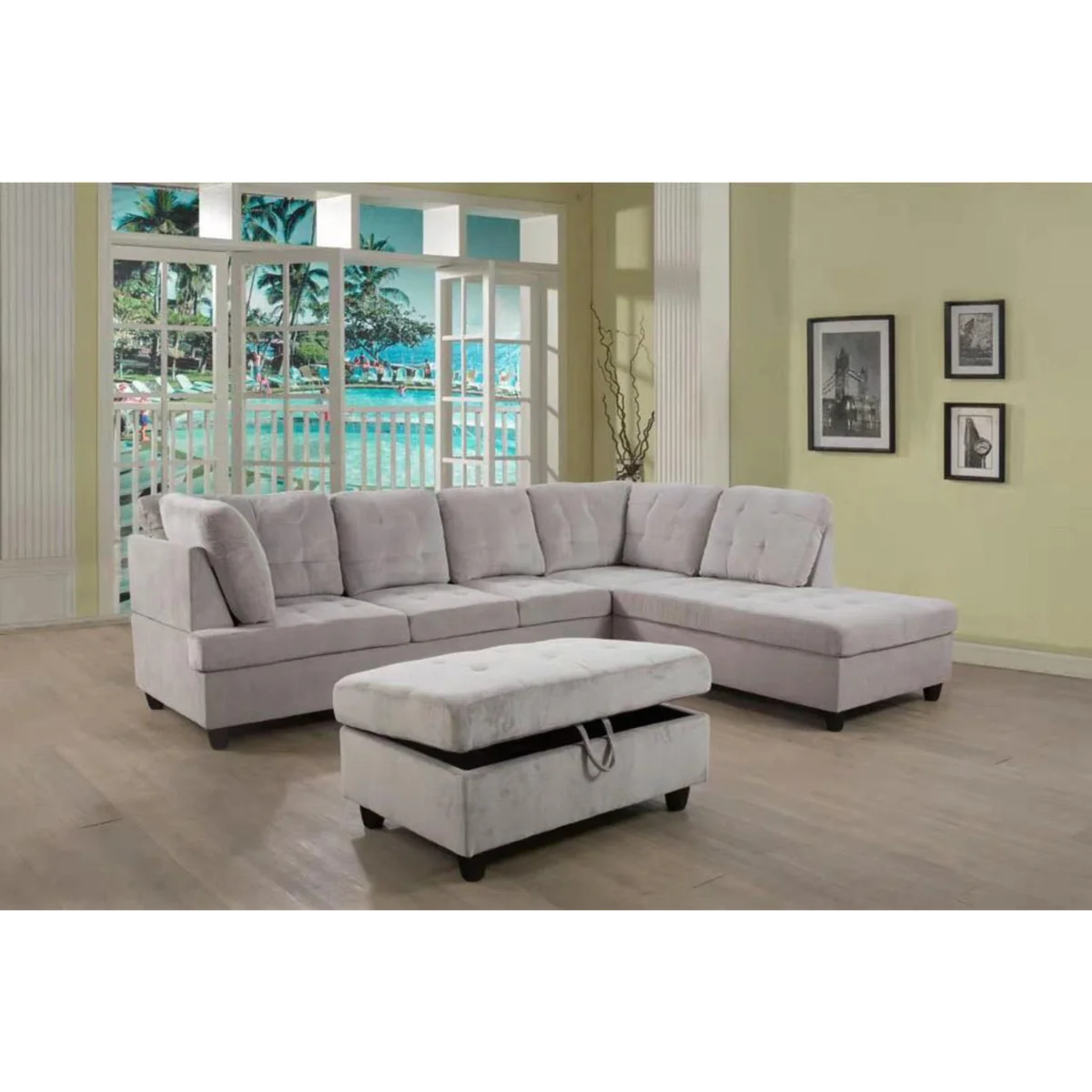 Canapé modulable gris clair avec pouf