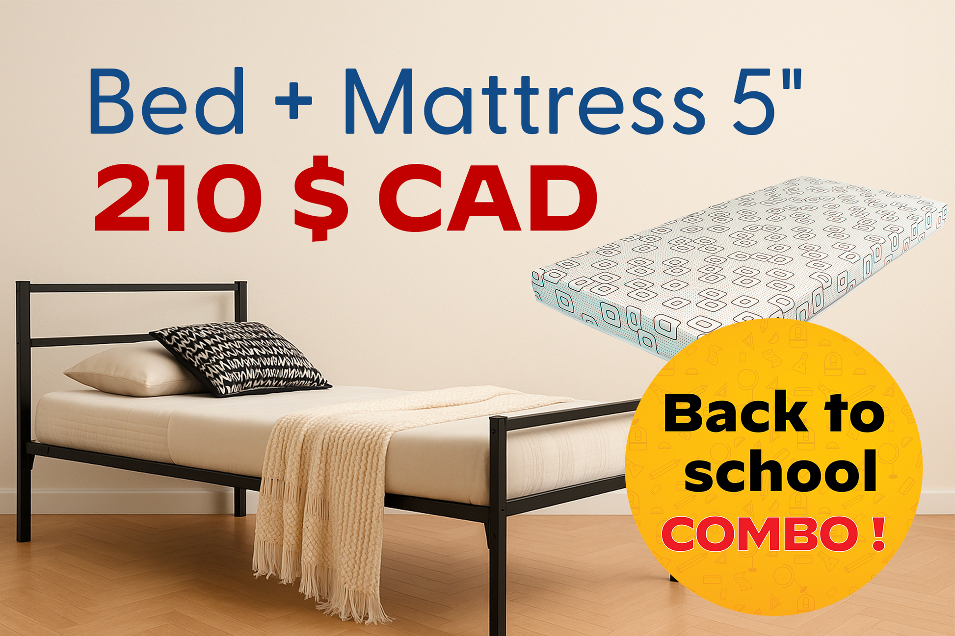 Back to School Combo | 5" Foam Mattress + Hudson Metal Bed – Montreal