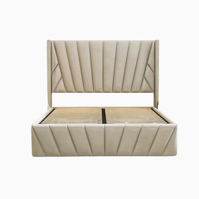 Lit king size Luna Deluxe en velours avec rangement – Beige