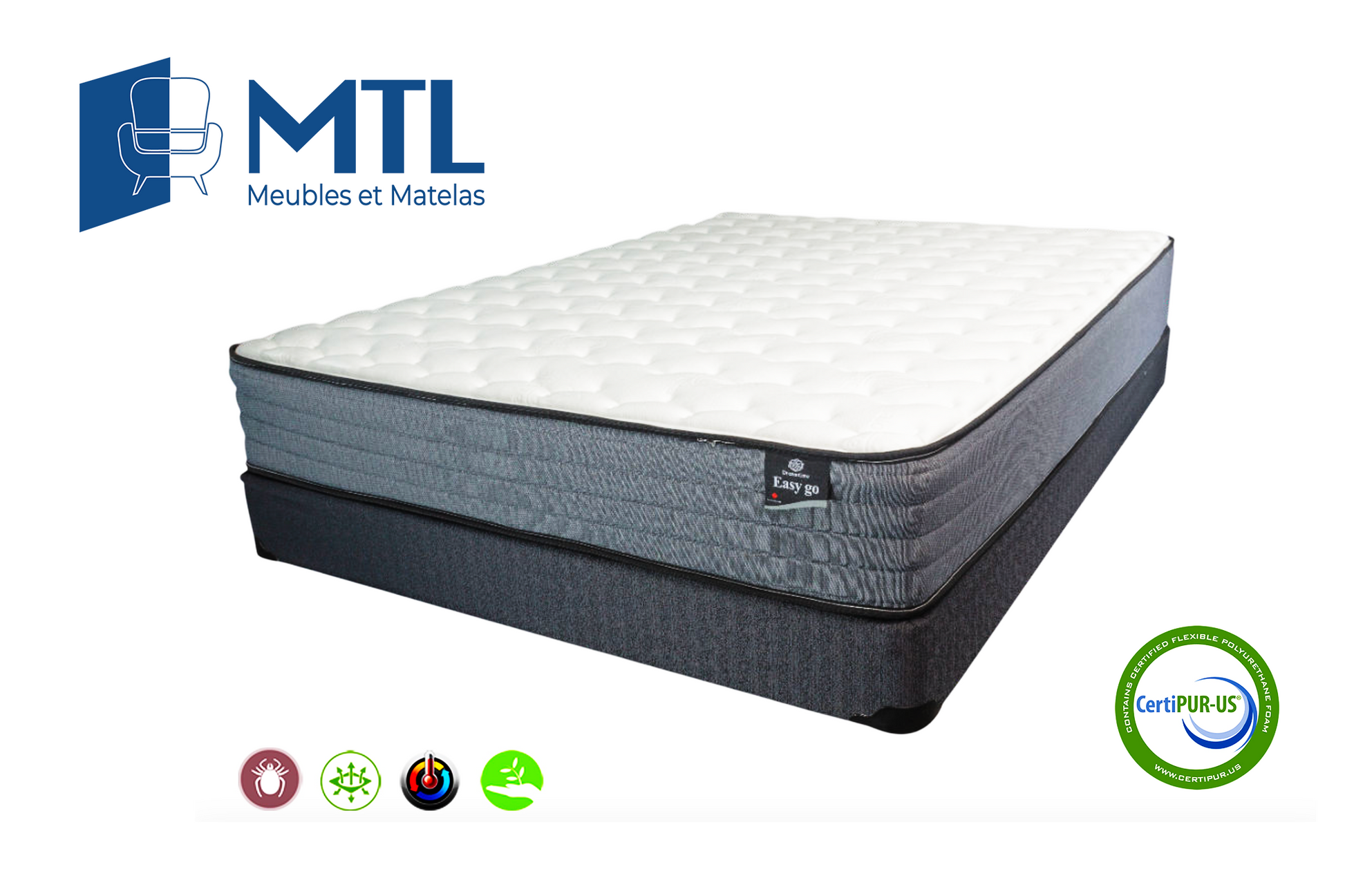Easy Go mattress with pocket coils – matela à ressorts ensachés – colchón con soporte de resortes independientes à Montréal