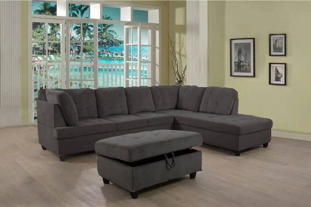 Canapé sectionnel gris foncé avec pouf de rangement